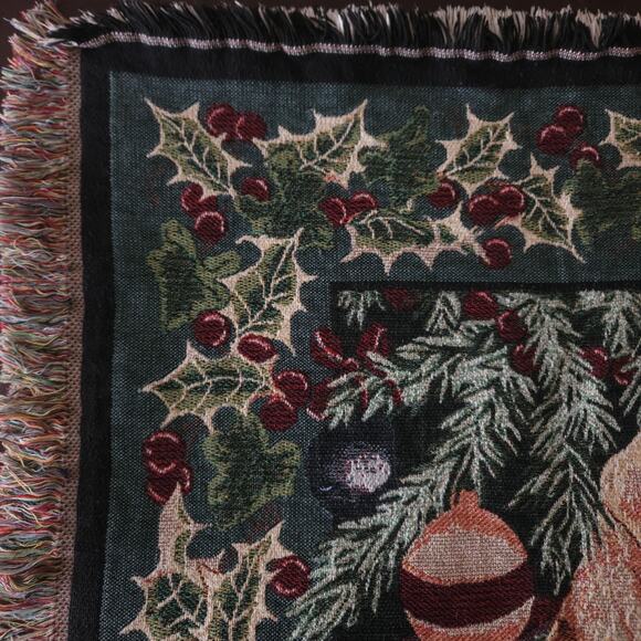 Goodwin Weavers Throw Blanket Dog Tapestry Green Christmas Cottage Vtg 44x65 USA - Picture 9 of 11